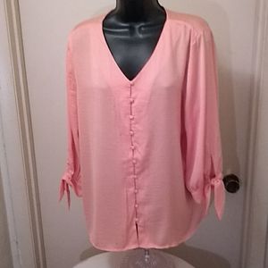 Chico's Blouse Quarter Sleeves Peach
